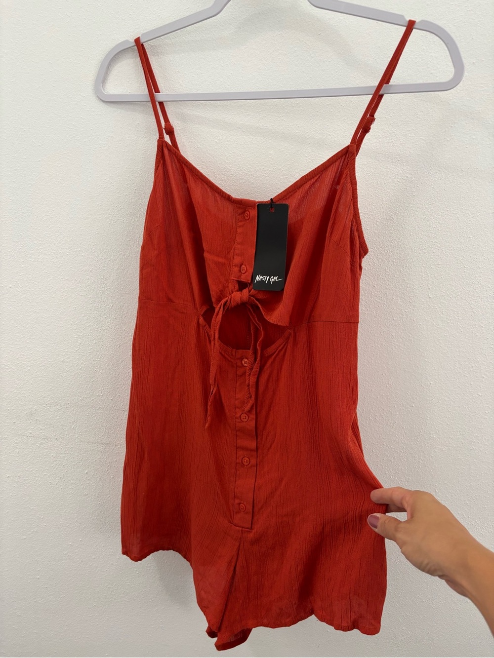 Nasty Gal Linen Look Tie Front Cut Out Romper - Picture 3 of 9